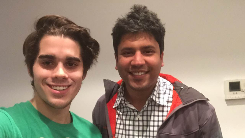 Boosted Board evangelist Rick Bross (left) and Boosted Board founder Sanjay Dastoor (right) just days after the electric skateboard started smoking profusely inside Bross’ New York City apartment. (Image: Rick Bross)